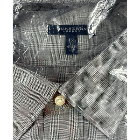 NWT Burberry London Men Shirt 16.5/35 Grey Plaid Long Sleeve Button-Up Designer - Picture 2 of 6
